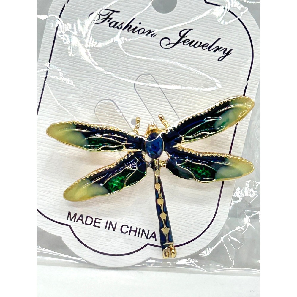 Fashion Jewelry Enamel Dragonfly Brooch Pin Blue Green Gold Tone New